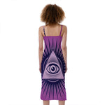 Purple Eye of Providence Print Slim Fit Midi Cami Dress