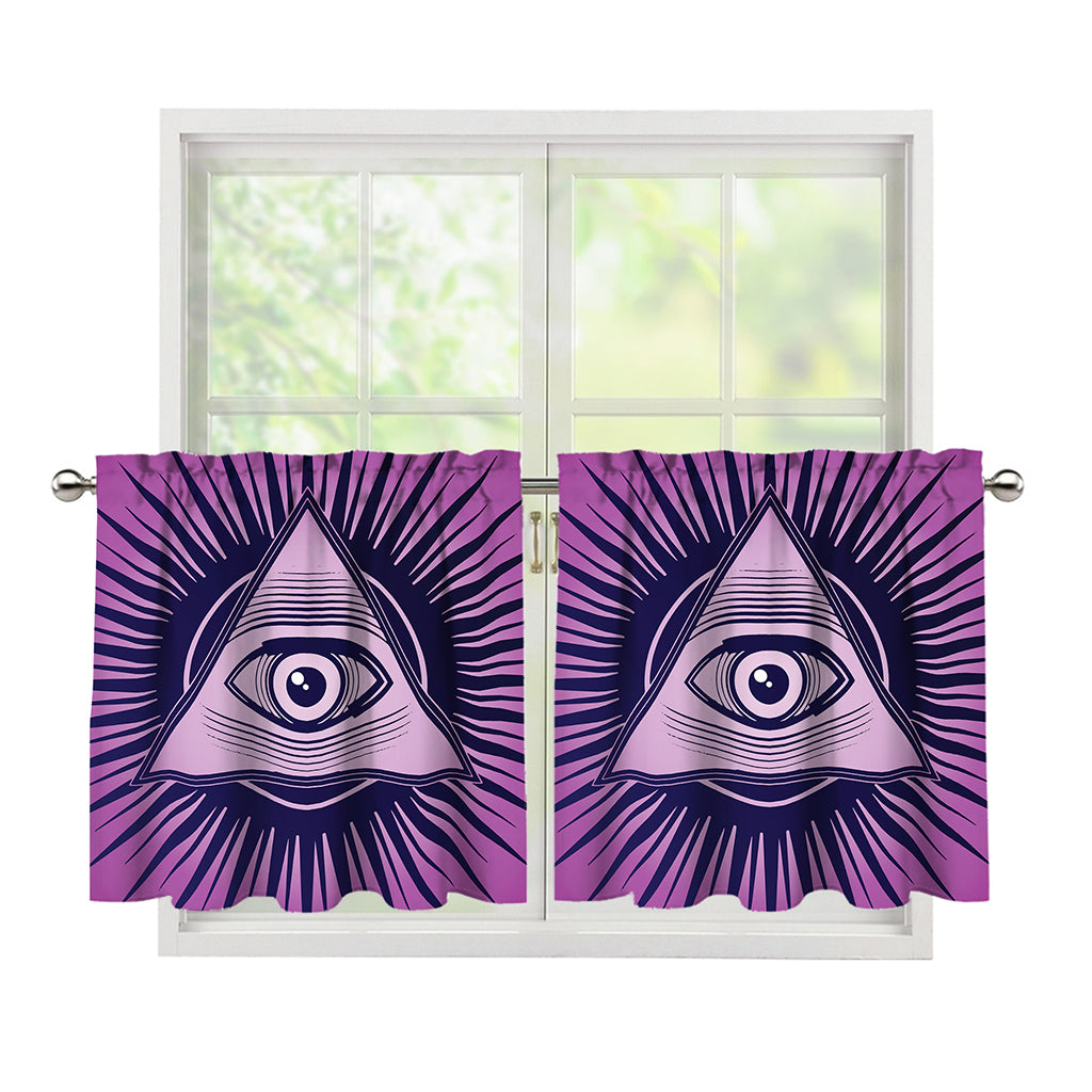 Purple Eye of Providence Print Tier Curtains