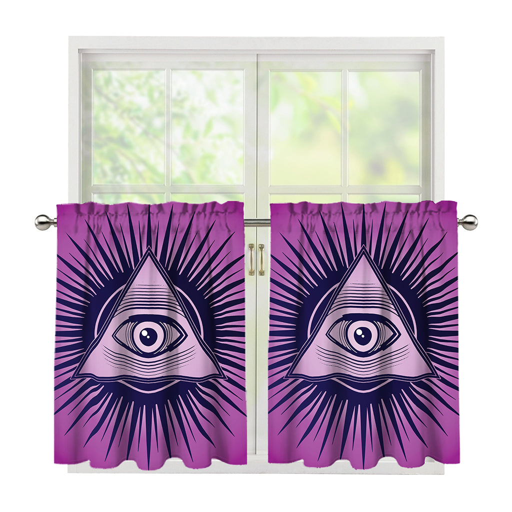 Purple Eye of Providence Print Tier Curtains