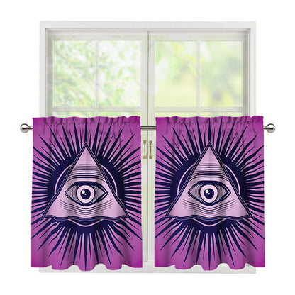 Purple Eye of Providence Print Tier Curtains