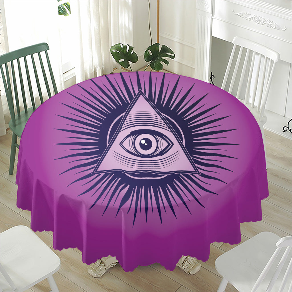 Purple Eye of Providence Print Waterproof Round Tablecloth