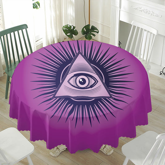 Purple Eye of Providence Print Waterproof Round Tablecloth