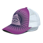 Purple Eye of Providence Print White Mesh Trucker Cap