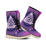 Purple Eye of Providence Print Winter Boots