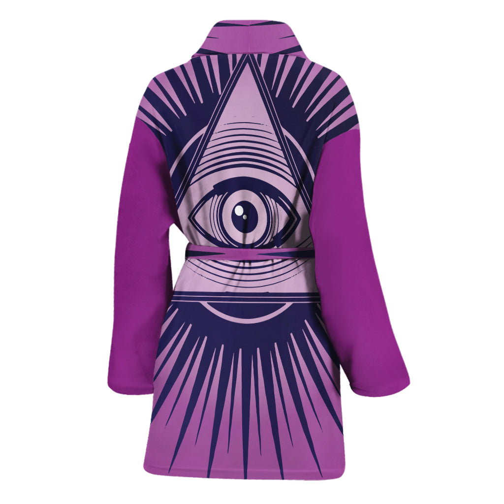 Purple Eye of Providence Print Women's Bathrobe
