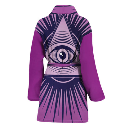 Purple Eye of Providence Print Women's Bathrobe