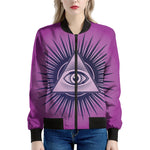 Purple Eye of Providence Print Women's Bomber Jacket