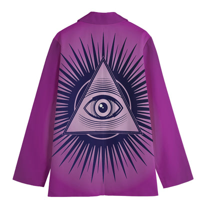 Purple Eye of Providence Print Women's Cotton Blazer