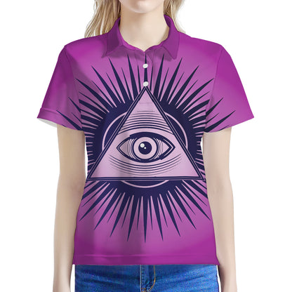 Purple Eye of Providence Print Women's Polo Shirt