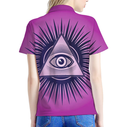 Purple Eye of Providence Print Women's Polo Shirt