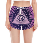 Purple Eye of Providence Print Women's Split Running Shorts