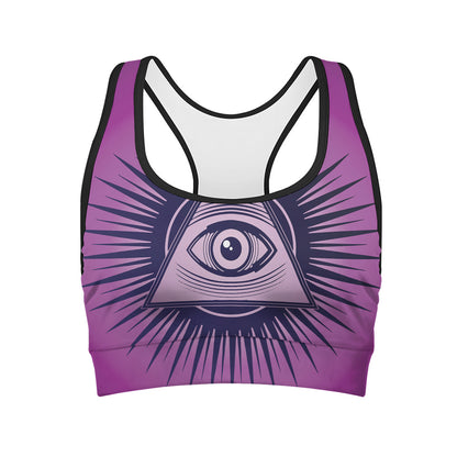 Purple Eye of Providence Print Women's Sports Bra
