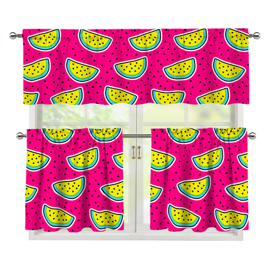 Purple Fancy Watermelon Pattern Print 3 Piece Kitchen Curtains