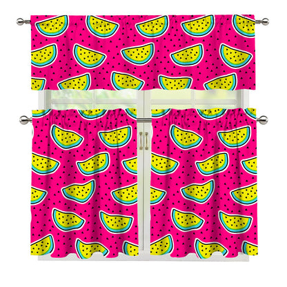 Purple Fancy Watermelon Pattern Print 3 Piece Kitchen Curtains