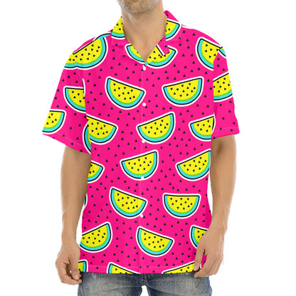Purple Fancy Watermelon Pattern Print Aloha Shirt
