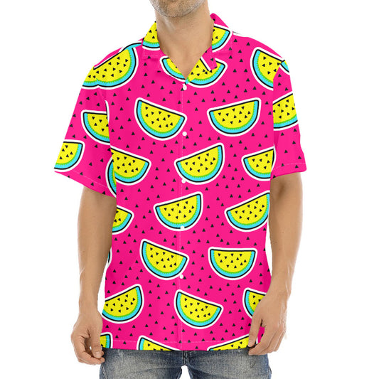 Purple Fancy Watermelon Pattern Print Aloha Shirt
