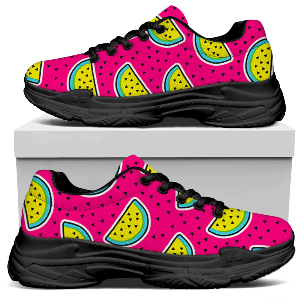 Purple Fancy Watermelon Pattern Print Black Chunky Shoes