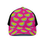 Purple Fancy Watermelon Pattern Print Black Mesh Trucker Cap