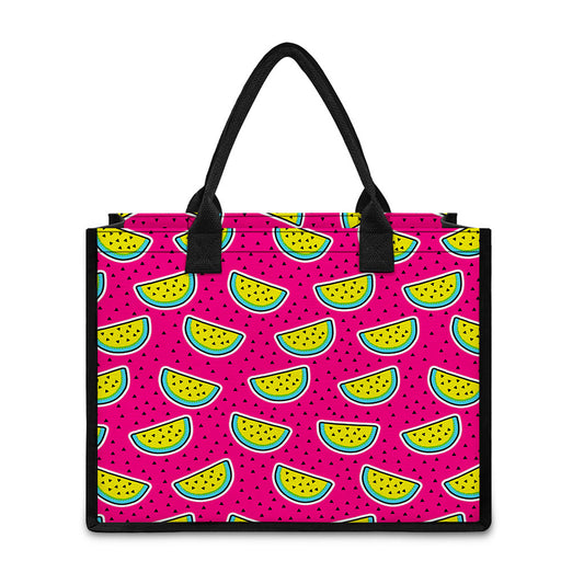 Purple Fancy Watermelon Pattern Print Canvas Tote Bag