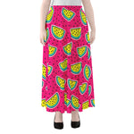 Purple Fancy Watermelon Pattern Print Chiffon Maxi Skirt