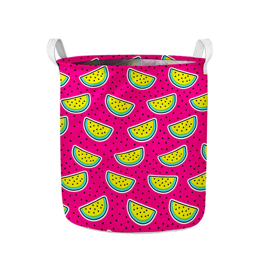 Purple Fancy Watermelon Pattern Print Collapsible Laundry Basket