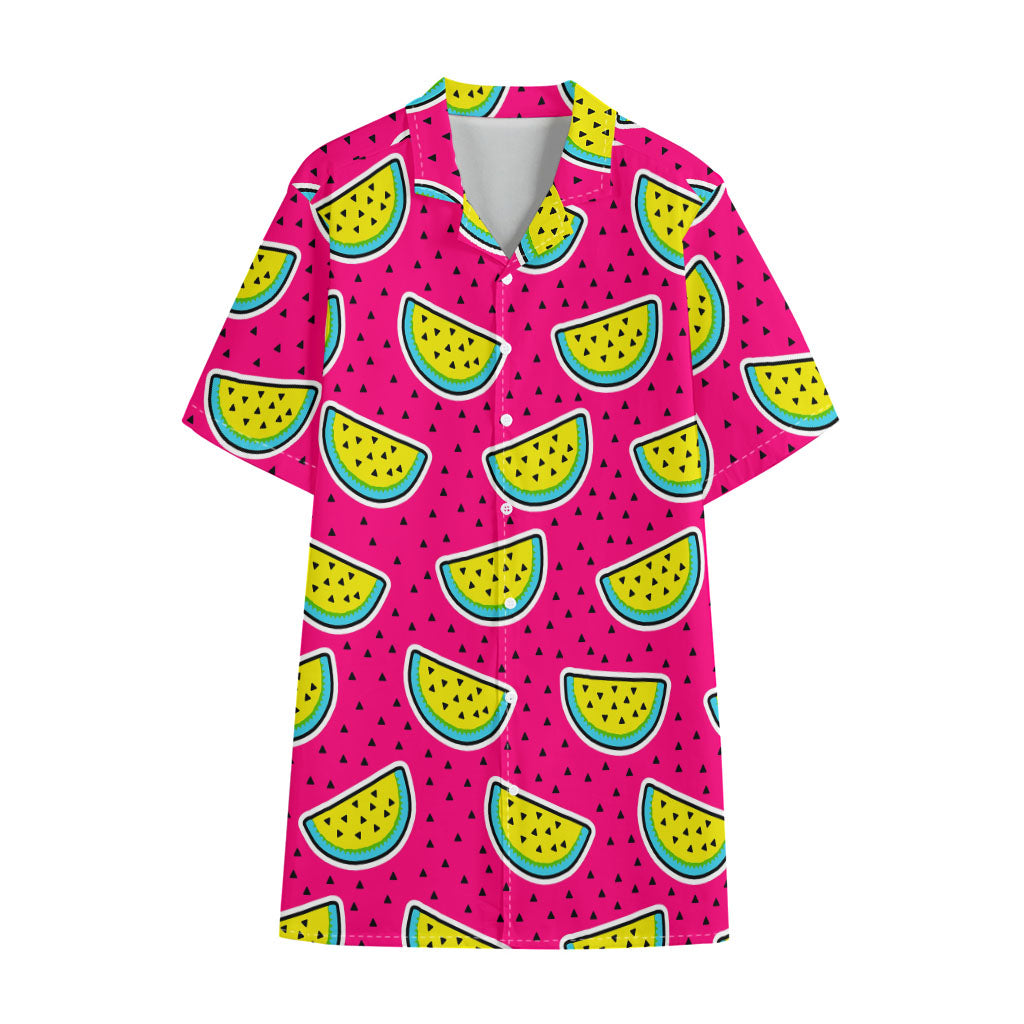 Purple Fancy Watermelon Pattern Print Cotton Hawaiian Shirt