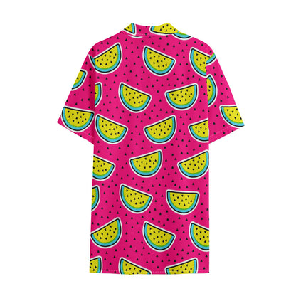 Purple Fancy Watermelon Pattern Print Cotton Hawaiian Shirt