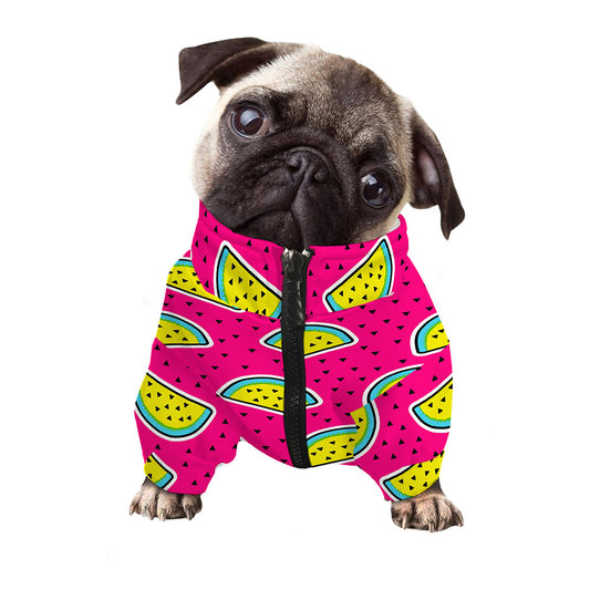 Purple Fancy Watermelon Pattern Print Dog Zip Up Jacket