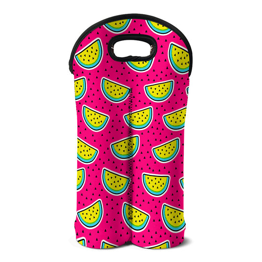 Purple Fancy Watermelon Pattern Print Double Neoprene Wine Tote
