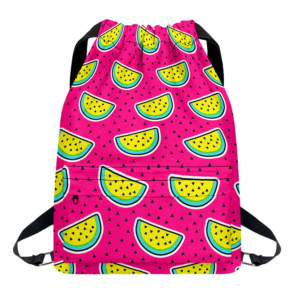 Purple Fancy Watermelon Pattern Print Drawstring Backpack