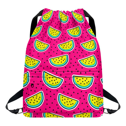 Purple Fancy Watermelon Pattern Print Drawstring Backpack