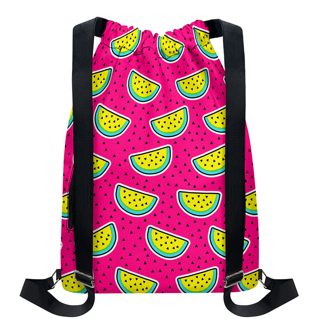 Purple Fancy Watermelon Pattern Print Drawstring Backpack