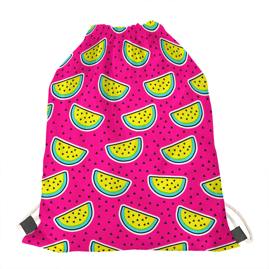 Purple Fancy Watermelon Pattern Print Drawstring Bag