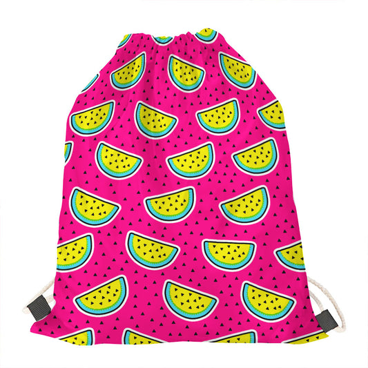 Purple Fancy Watermelon Pattern Print Drawstring Bag