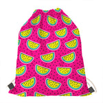 Purple Fancy Watermelon Pattern Print Drawstring Bag