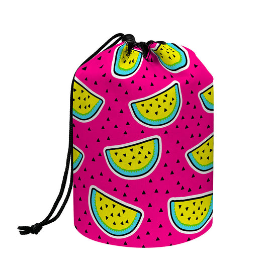 Purple Fancy Watermelon Pattern Print Drawstring Makeup Bag