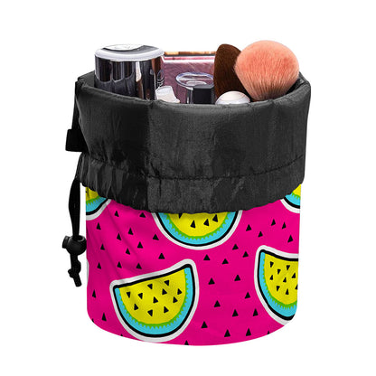 Purple Fancy Watermelon Pattern Print Drawstring Makeup Bag