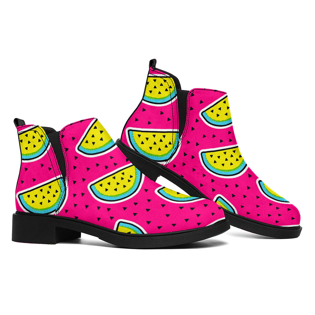 Purple Fancy Watermelon Pattern Print Flat Ankle Boots