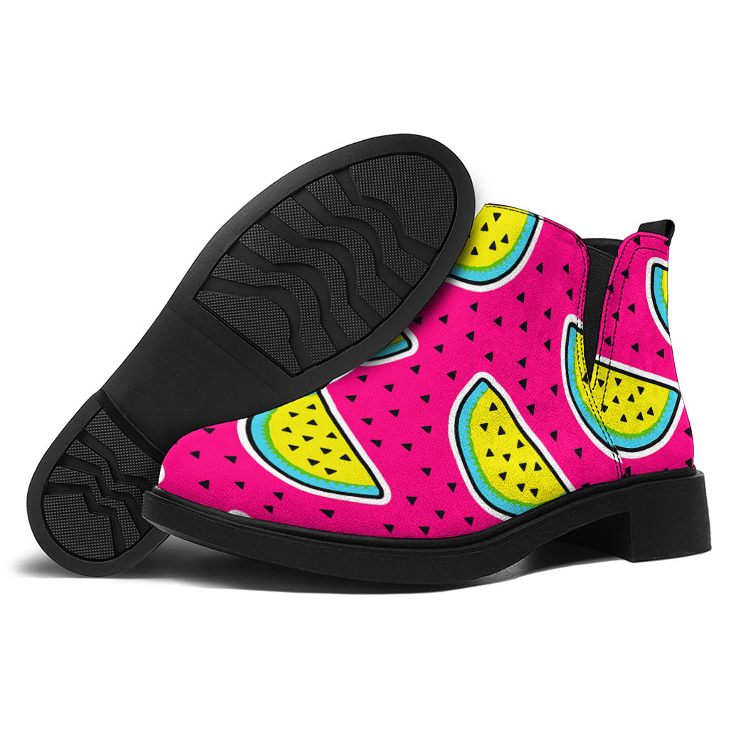 Purple Fancy Watermelon Pattern Print Flat Ankle Boots