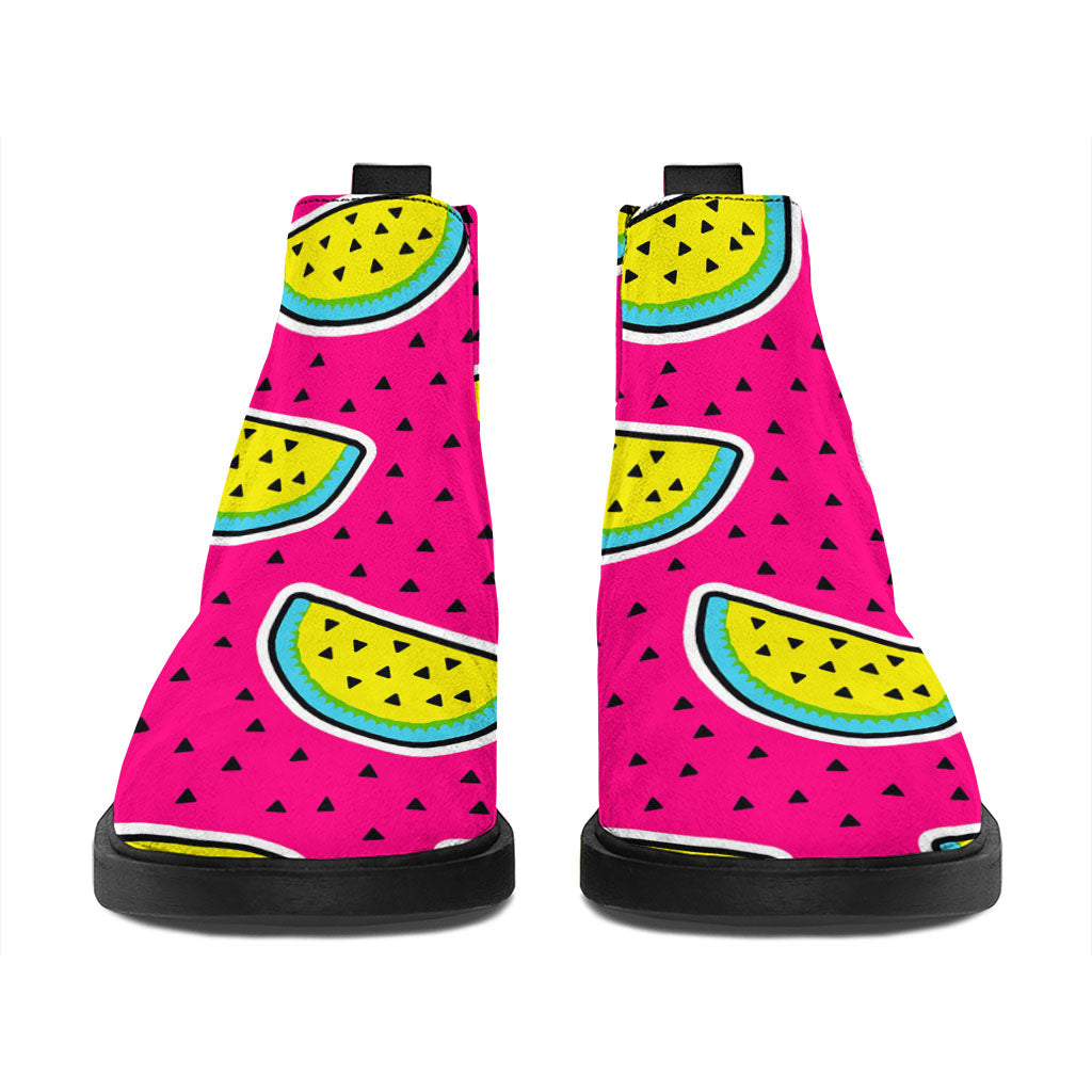 Purple Fancy Watermelon Pattern Print Flat Ankle Boots
