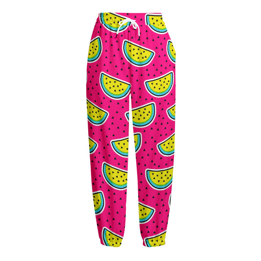 Purple Fancy Watermelon Pattern Print Fleece Lined Knit Pants