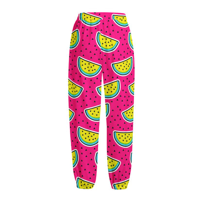 Purple Fancy Watermelon Pattern Print Fleece Lined Knit Pants