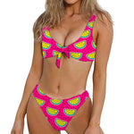 Purple Fancy Watermelon Pattern Print Front Bow Tie Bikini