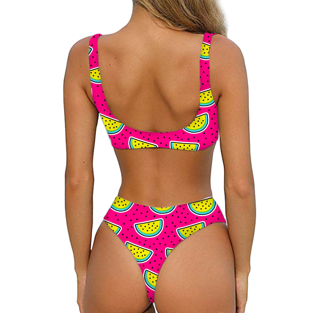 Purple Fancy Watermelon Pattern Print Front Bow Tie Bikini