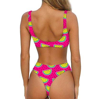 Purple Fancy Watermelon Pattern Print Front Bow Tie Bikini