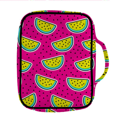 Purple Fancy Watermelon Pattern Print Front Pocket Bible Bag