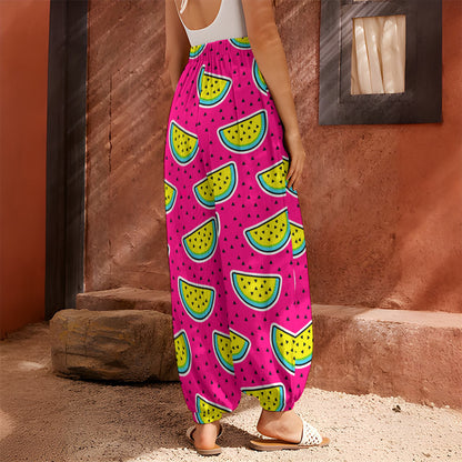 Purple Fancy Watermelon Pattern Print Harem Pants