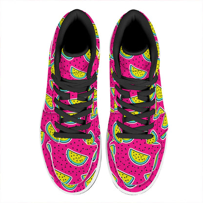 Purple Fancy Watermelon Pattern Print High Top Leather Sneakers