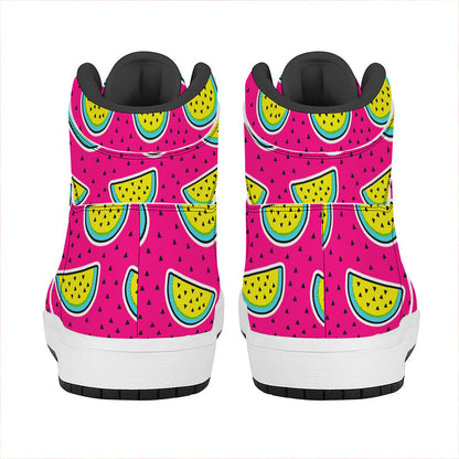 Purple Fancy Watermelon Pattern Print High Top Leather Sneakers