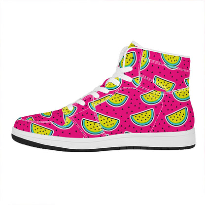 Purple Fancy Watermelon Pattern Print High Top Leather Sneakers